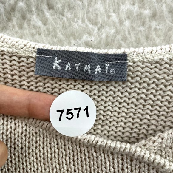 Katamai Beige Cream Knit Button Fringe Long Sleeve Pullover Sweater Womens XL - Picture 9 of 9